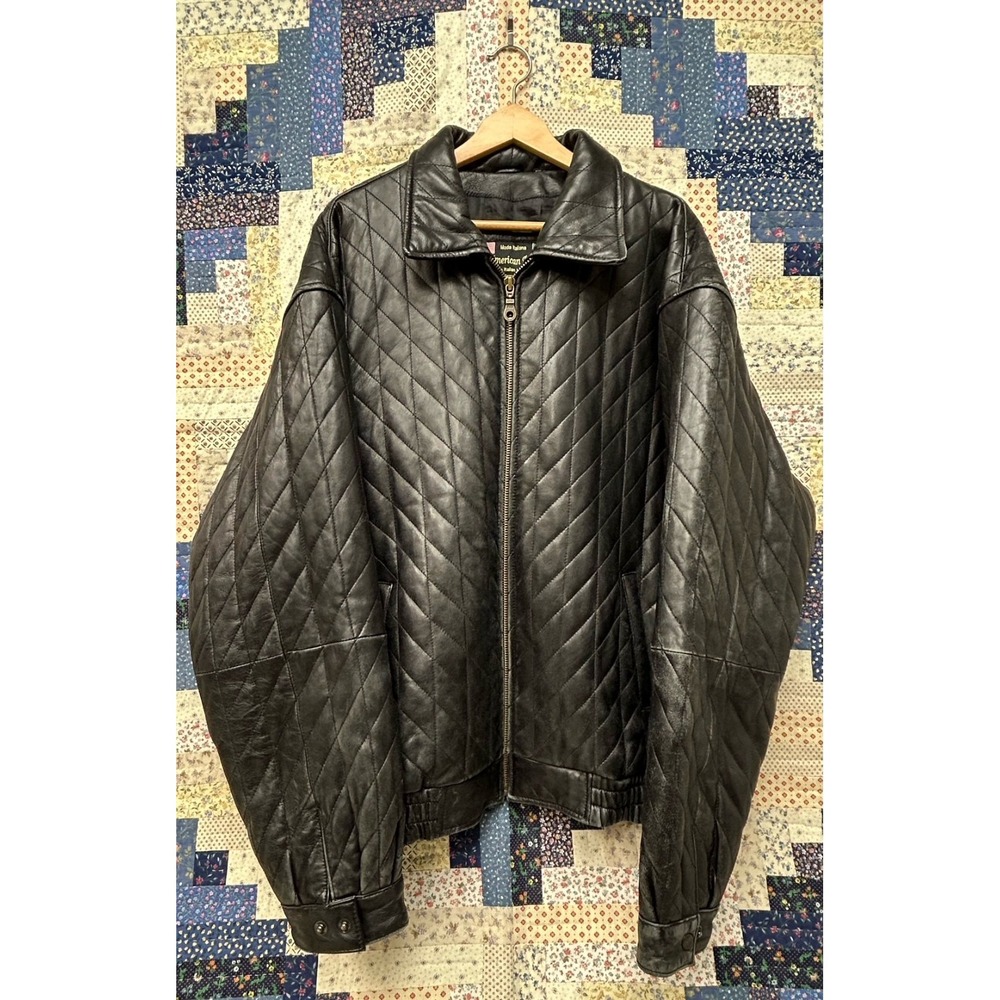 Vintage American Born Moda Italiana Quilted Italian Leather Jacket Size 4XL‎